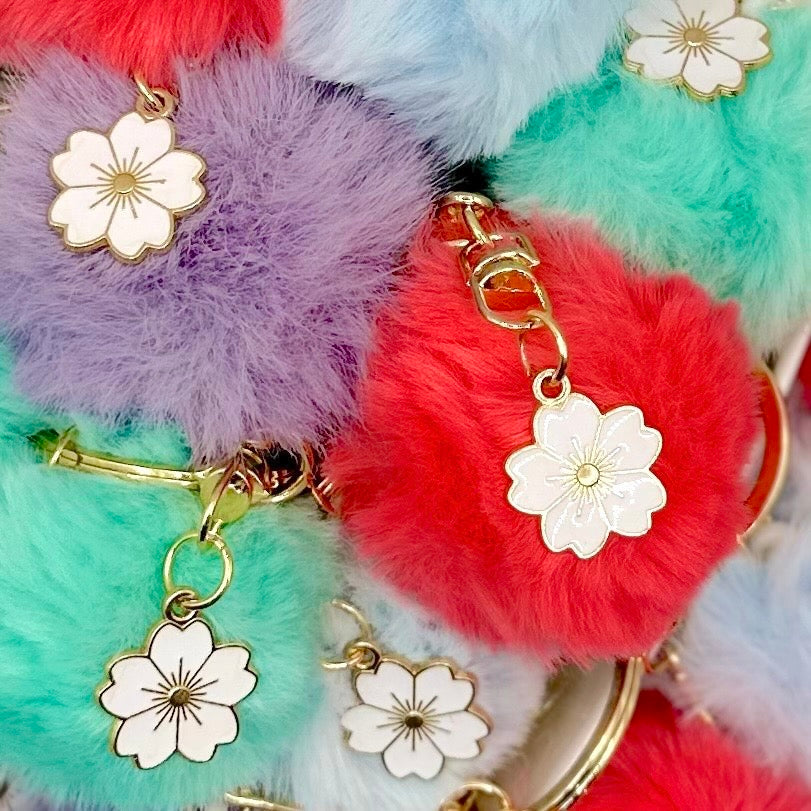 Fluffy Keyring with Flower